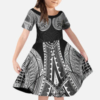 Samoan Traditional Art Tattoos Family Matching Short Sleeve Bodycon Dress and Hawaiian Shirt Tatau Roman Reigns Black Color LT03 Daughter's Dress Black - Polynesian Pride
