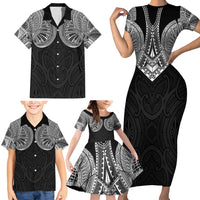 Samoan Traditional Art Tattoos Family Matching Short Sleeve Bodycon Dress and Hawaiian Shirt Tatau Roman Reigns Black Color LT03 - Polynesian Pride