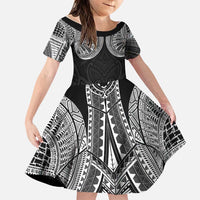 Samoan Traditional Art Tattoos Family Matching Summer Maxi Dress and Hawaiian Shirt Tatau Roman Reigns Black Color LT03 Daughter's Dress Black - Polynesian Pride