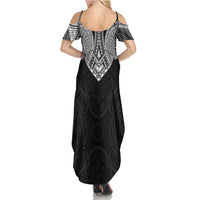 Samoan Traditional Art Tattoos Family Matching Summer Maxi Dress and Hawaiian Shirt Tatau Roman Reigns Black Color LT03 - Polynesian Pride