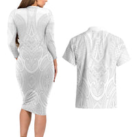 Samoan Traditional Art Tattoos Couples Matching Long Sleeve Bodycon Dress and Hawaiian Shirt Tatau Roman Reigns White Color LT03 - Polynesian Pride