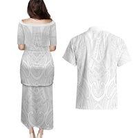 Samoan Traditional Art Tattoos Couples Matching Puletasi and Hawaiian Shirt Tatau Roman Reigns White Color LT03 - Polynesian Pride
