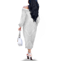 Samoan Traditional Art Tattoos Family Matching Off The Shoulder Long Sleeve Dress and Hawaiian Shirt Tatau Roman Reigns White Color LT03 - Polynesian Pride