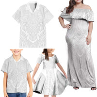 Samoan Traditional Art Tattoos Family Matching Off Shoulder Maxi Dress and Hawaiian Shirt Tatau Roman Reigns White Color LT03 - Polynesian Pride