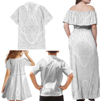 Samoan Traditional Art Tattoos Family Matching Off Shoulder Maxi Dress and Hawaiian Shirt Tatau Roman Reigns White Color LT03 - Polynesian Pride