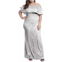 Samoan Traditional Art Tattoos Family Matching Off Shoulder Maxi Dress and Hawaiian Shirt Tatau Roman Reigns White Color LT03 Mom's Dress White - Polynesian Pride