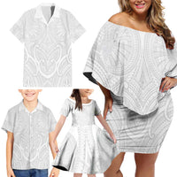 Samoan Traditional Art Tattoos Family Matching Off Shoulder Short Dress and Hawaiian Shirt Tatau Roman Reigns White Color LT03 - Polynesian Pride