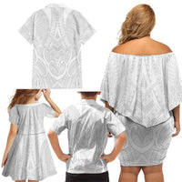 Samoan Traditional Art Tattoos Family Matching Off Shoulder Short Dress and Hawaiian Shirt Tatau Roman Reigns White Color LT03 - Polynesian Pride