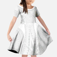 Samoan Traditional Art Tattoos Family Matching Puletasi and Hawaiian Shirt Tatau Roman Reigns White Color LT03 Daughter's Dress White - Polynesian Pride