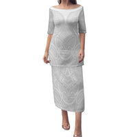 Samoan Traditional Art Tattoos Family Matching Puletasi and Hawaiian Shirt Tatau Roman Reigns White Color LT03 Mom's Dress White - Polynesian Pride