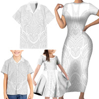 Samoan Traditional Art Tattoos Family Matching Short Sleeve Bodycon Dress and Hawaiian Shirt Tatau Roman Reigns White Color LT03 - Polynesian Pride