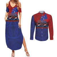 Personalised Samoan DNA-Proud of Samoa Couples Matching Summer Maxi Dress and Long Sleeve Button Shirt Polynesian Patterns - Polynesian Pride