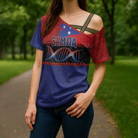 Personalised Samoan DNA-Proud of Samoa Cross Shoulder Shirt Polynesian Patterns - Polynesian Pride
