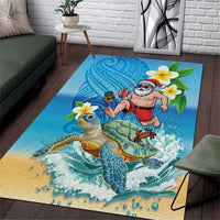 Polynesian Merry Christmas Area Rug Funny Santa with Sea Turtle Beach Plumeria - Polynesian Pride
