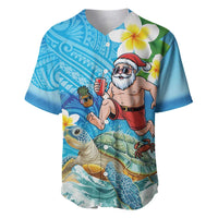 Polynesian Merry Christmas Baseball Jersey Funny Santa with Sea Turtle Beach Plumeria - Polynesian Pride
