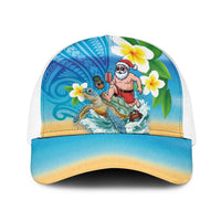 Polynesian Merry Christmas Baseball Net Cap Funny Santa with Sea Turtle Beach and Plumeria - Polynesian Pride