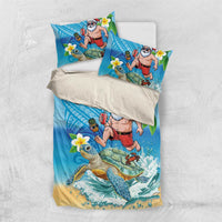 Polynesian Merry Christmas Bedding Set Funny Santa with Sea Turtle Beach Plumeria - Polynesian Pride