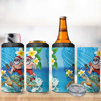 Polynesian Merry Christmas 4 in 1 Can Cooler Tumbler Funny Santa with Sea Turtle Beach Plumeria - Polynesian Pride