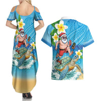 Polynesian Merry Christmas Couples Matching Summer Maxi Dress and Hawaiian Shirt Funny Santa with Sea Turtle Beach Plumeria - Polynesian Pride