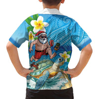 Polynesian Merry Christmas Family Matching Long Sleeve Bodycon Dress and Hawaiian Shirt Funny Santa with Sea Turtle Beach Plumeria LT03 - Polynesian Pride