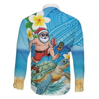 Polynesian Merry Christmas Family Matching Long Sleeve Bodycon Dress and Hawaiian Shirt Funny Santa with Sea Turtle Beach Plumeria LT03 - Polynesian Pride