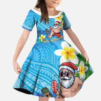 Polynesian Merry Christmas Family Matching Mermaid Dress and Hawaiian Shirt Funny Santa with Sea Turtle Beach Plumeria LT03 Daughter's Dress Multicolor - Polynesian Pride