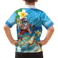 Polynesian Merry Christmas Family Matching Off Shoulder Maxi Dress and Hawaiian Shirt Funny Santa with Sea Turtle Beach Plumeria LT03 - Polynesian Pride