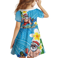 Polynesian Merry Christmas Family Matching Off Shoulder Short Dress and Hawaiian Shirt Funny Santa with Sea Turtle Beach Plumeria - Polynesian Pride