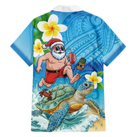 Polynesian Merry Christmas Family Matching Off Shoulder Short Dress and Hawaiian Shirt Funny Santa with Sea Turtle Beach Plumeria LT03 - Polynesian Pride