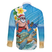 Polynesian Merry Christmas Family Matching Off Shoulder Short Dress and Hawaiian Shirt Funny Santa with Sea Turtle Beach Plumeria LT03 - Polynesian Pride