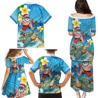 Polynesian Merry Christmas Family Matching Puletasi and Hawaiian Shirt Funny Santa with Sea Turtle Beach Plumeria LT03 - Polynesian Pride