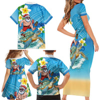 Polynesian Merry Christmas Family Matching Short Sleeve Bodycon Dress and Hawaiian Shirt Funny Santa with Sea Turtle Beach Plumeria LT03 - Polynesian Pride