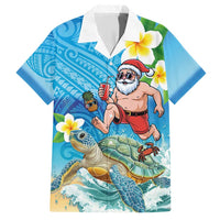 Polynesian Merry Christmas Family Matching Short Sleeve Bodycon Dress and Hawaiian Shirt Funny Santa with Sea Turtle Beach Plumeria LT03 Dad's Shirt - Short Sleeve Multicolor - Polynesian Pride