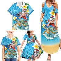 Polynesian Merry Christmas Family Matching Summer Maxi Dress and Hawaiian Shirt Funny Santa with Sea Turtle Beach Plumeria LT03 - Polynesian Pride