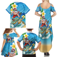 Polynesian Merry Christmas Family Matching Summer Maxi Dress and Hawaiian Shirt Funny Santa with Sea Turtle Beach Plumeria LT03 - Polynesian Pride