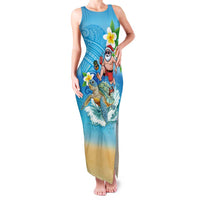 Polynesian Merry Christmas Family Matching Tank Maxi Dress and Hawaiian Shirt Funny Santa with Sea Turtle Beach Plumeria - Polynesian Pride