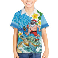 Polynesian Merry Christmas Family Matching Tank Maxi Dress and Hawaiian Shirt Funny Santa with Sea Turtle Beach Plumeria LT03 Son's Shirt Multicolor - Polynesian Pride