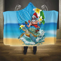 Polynesian Merry Christmas Hooded Blanket Funny Santa with Sea Turtle Beach Plumeria - Polynesian Pride