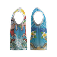 Polynesian Merry Christmas Knitted V-Neck Vest Funny Santa with Sea Turtle on Beach and Plumeria - Polynesian Pride