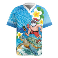 Polynesian Merry Christmas Rugby Jersey Funny Santa with Sea Turtle Beach Plumeria - Polynesian Pride