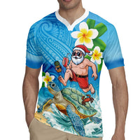 Polynesian Merry Christmas Rugby Jersey Funny Santa with Sea Turtle Beach Plumeria - Polynesian Pride