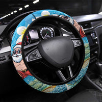 Polynesian Merry Christmas Steering Wheel Cover Funny Santa with Sea Turtle Beach Plumeria - Polynesian Pride