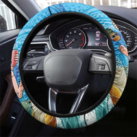 Polynesian Merry Christmas Steering Wheel Cover Funny Santa with Sea Turtle Beach Plumeria - Polynesian Pride