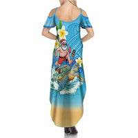 Polynesian Merry Christmas Summer Maxi Dress Funny Santa with Sea Turtle Beach Plumeria - Polynesian Pride