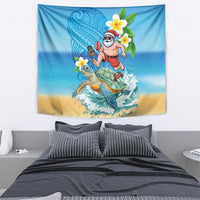 Polynesian Merry Christmas Tapestry Funny Santa with Sea Turtle Beach Plumeria - Polynesian Pride