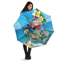 Polynesian Merry Christmas Umbrella Funny Santa with Sea Turtle Beach Plumeria - Polynesian Pride