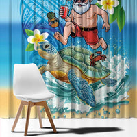 Polynesian Merry Christmas Window Curtain Funny Santa with Sea Turtle Beach Plumeria - Polynesian Pride