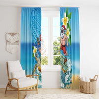 Polynesian Merry Christmas Window Curtain Funny Santa with Sea Turtle Beach Plumeria - Polynesian Pride