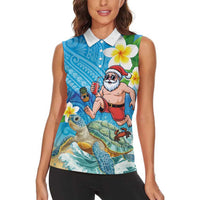 Polynesian Merry Christmas Women Sleeveless Polo Shirt Funny Santa with Sea Turtle Beach Plumeria - Polynesian Pride