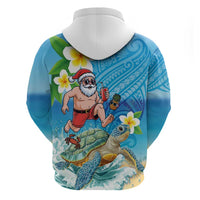 Polynesian Merry Christmas Zip Hoodie Funny Santa with Sea Turtle Beach Plumeria - Polynesian Pride